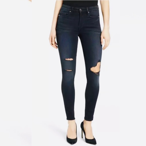 Good American Good Legs Blue/Black High Rise Skinny Distressed Jeans Size 2/26 - Picture 2 of 15